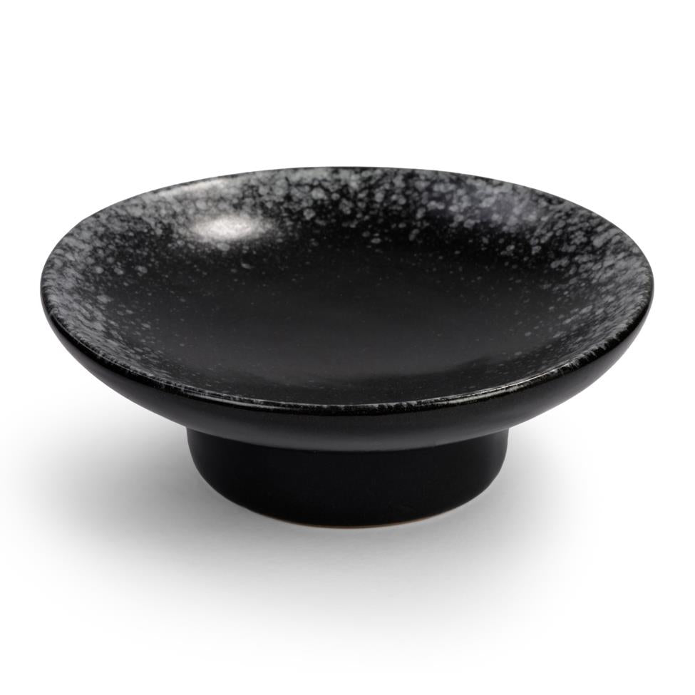Japanese Black Ceramic Footed Sushi Soy Dish