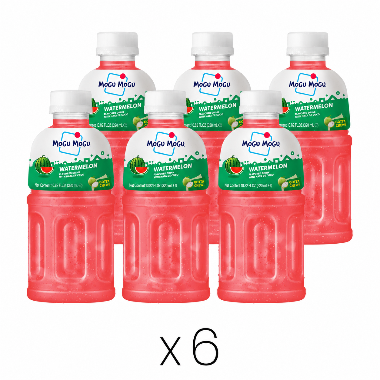 Mogu Mogu Watermelon Flavored Drink with Nata De Coco Multipack (Pack of 6)