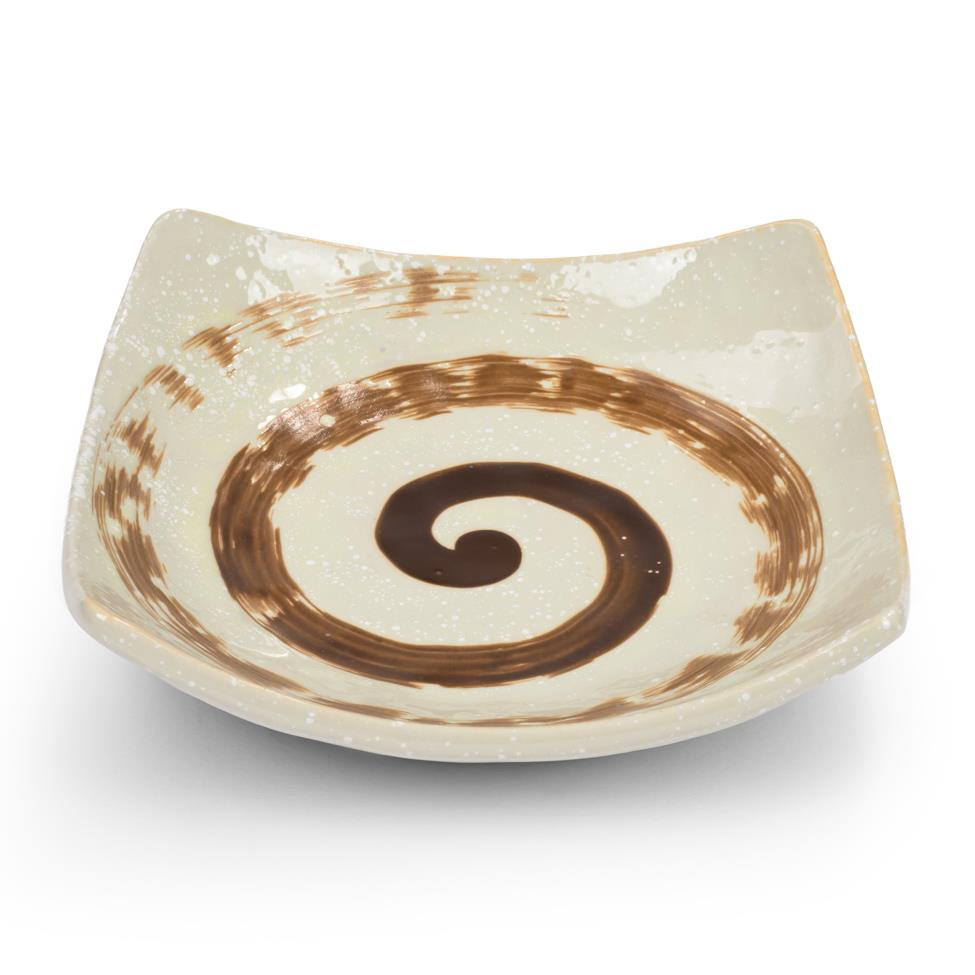 Japanese Beige Spiral Square Ceramic Dish
