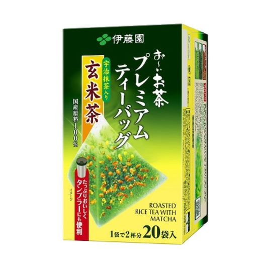 Itoen Oi Ocha Genmaicha Roasted Rice Tea with Matcha Tea Bag 伊藤園 お~いお茶 プレミアムティーバッグ 宇治抹茶入り玄米茶 (20袋入)