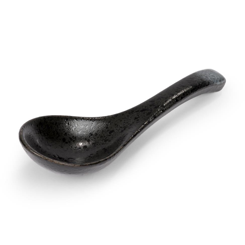 Japanese Glossy Black Ceramic Soup Spoon