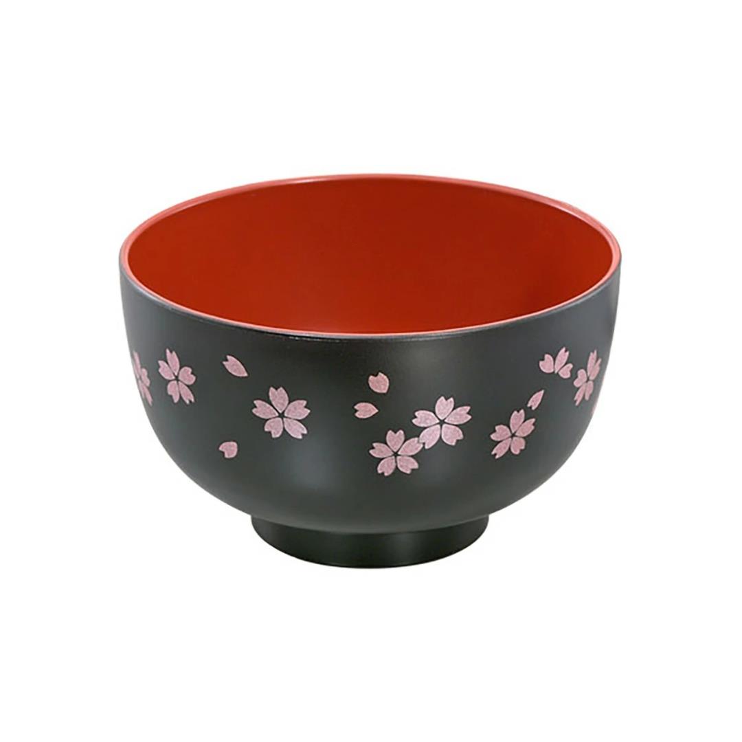Dishwasher-Safe Shiruwan Bowl with Sakura Pattern (Black) さくら汁椀 黒