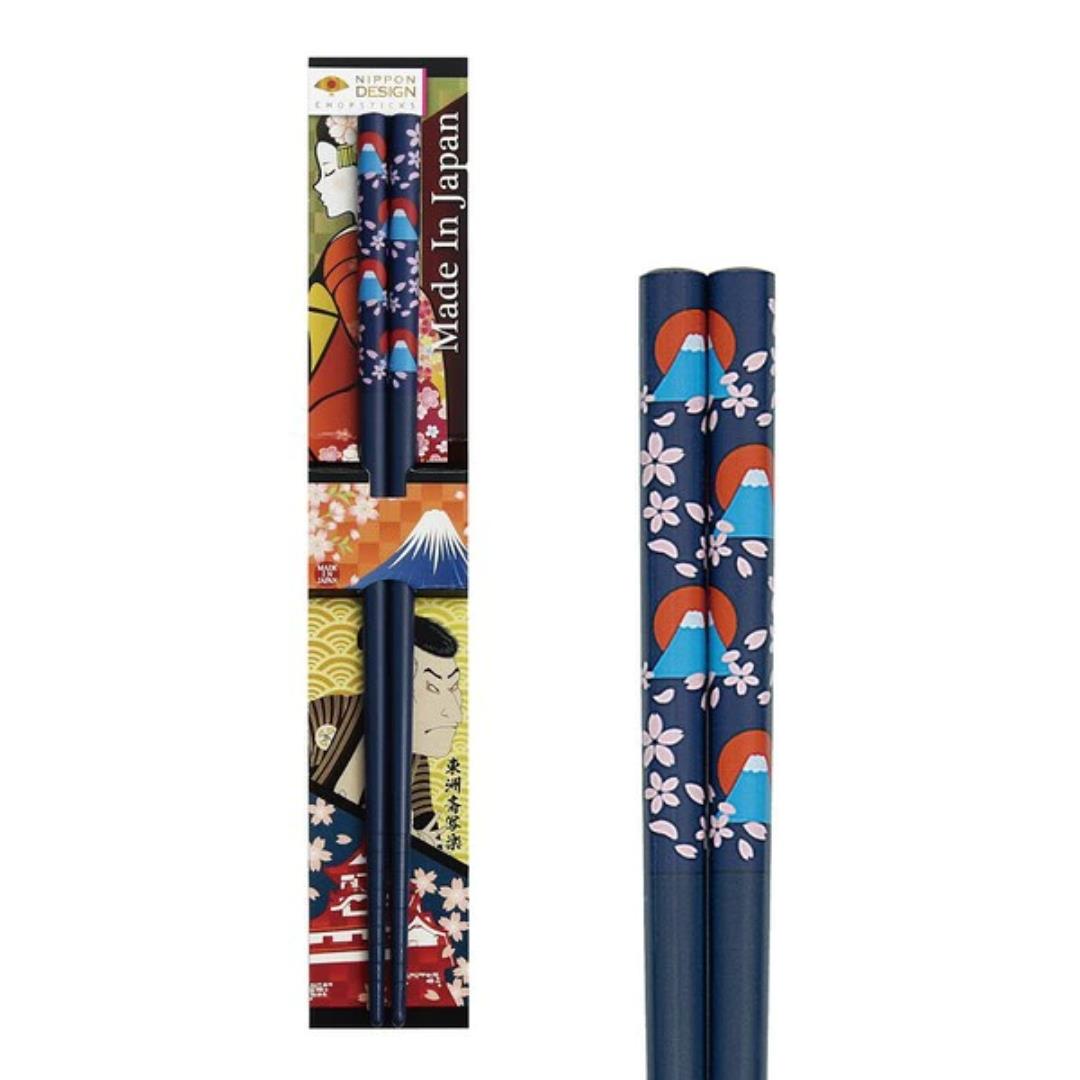 Nippon Design Chopsticks (Japanese Mount Fuji & Sakura Design) 日本デザイン箸 日本富士 紺