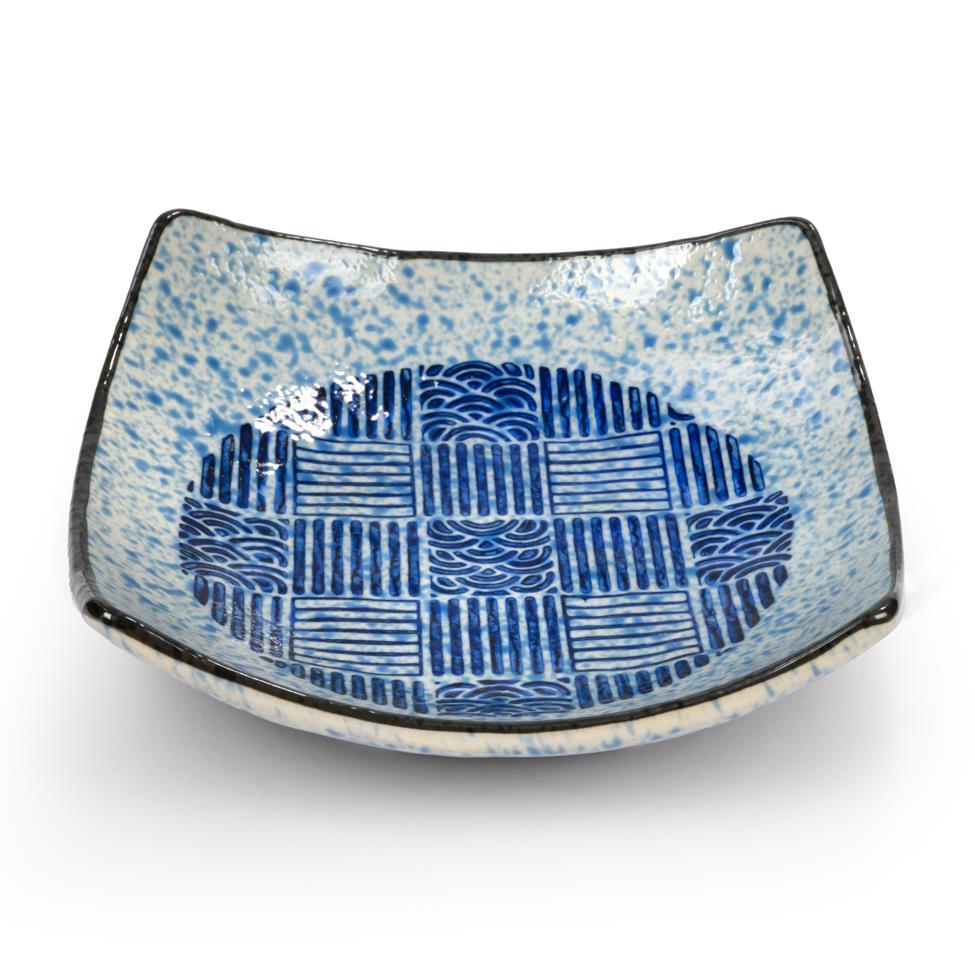 Japanese Blue Woven Pattern Square Ceramic Dish