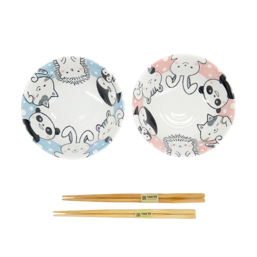 Tokyo Design Studio Kawaii Animal Bowl with Chopsticks Giftset