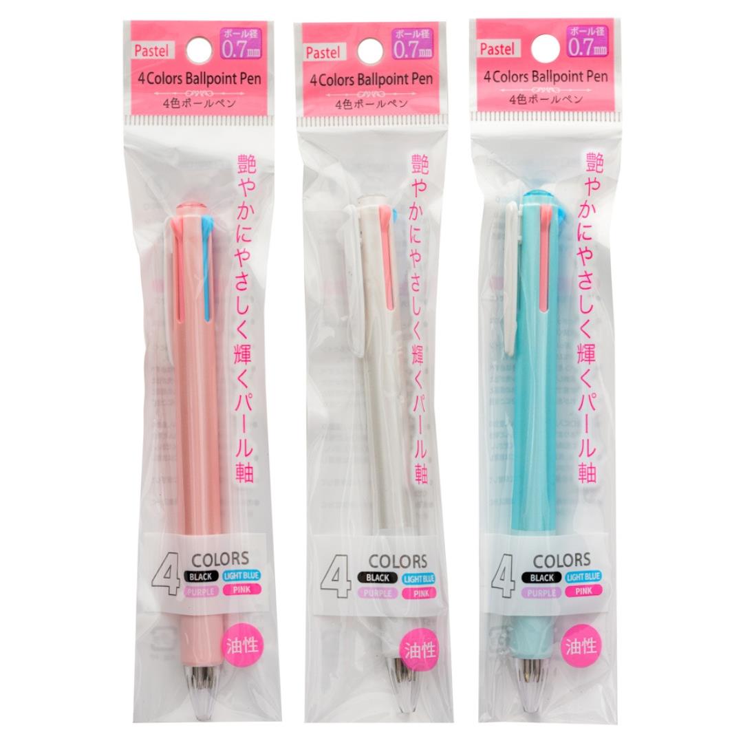 4 Colours Ballpoint Pen Pastel 0.7mm (Black, Light Blue, Purple, Pink Ink) (Random Colour) 4色油性原子筆 0.7mm (黑, 粉藍, 紫, 粉紅芯) (顏色隨機)
