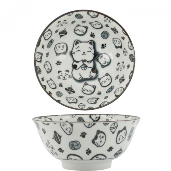 Tokyo Design Studio Ceramic Lucky Cat Rice Bowl (Black)