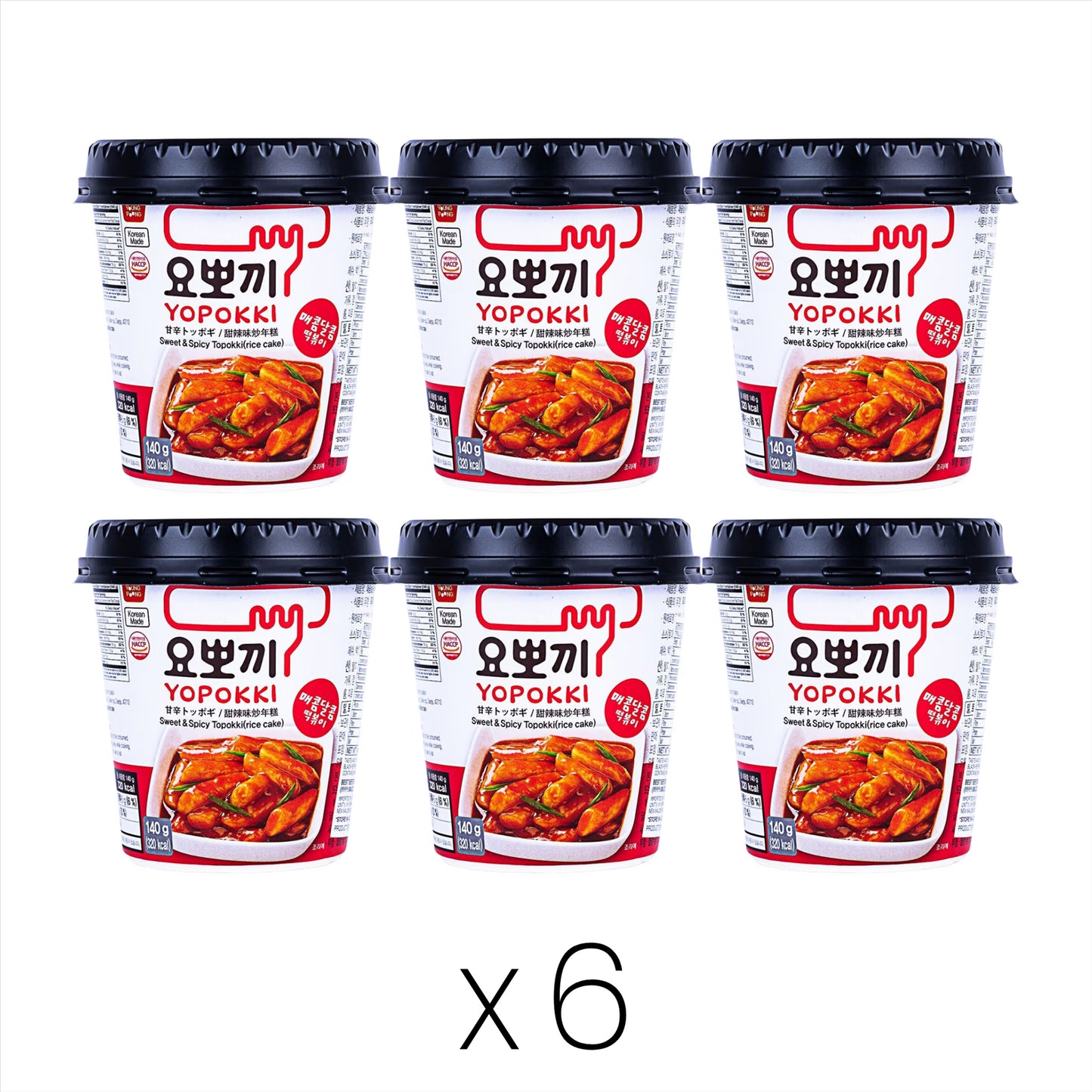 Yopokki Sweet & Spicy Topokki (Rice Cake) Cup 甜辣味炒年糕 (杯) (Bundle of 6)