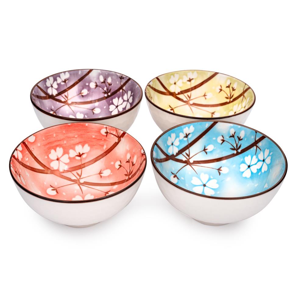 Sakura Pattern Rice Bowl & Chopstick Set (Set of 4) 奢瓷 櫻花陶瓷飯碗及筷子套裝 (4套)