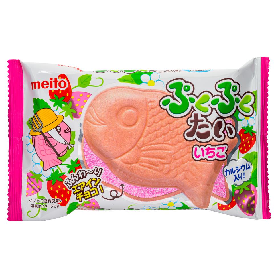 Meito Pukupuku Tai Monaka Fish Shape Wafer (Strawberry) ぷくぷくたいいちご エアインチョコ