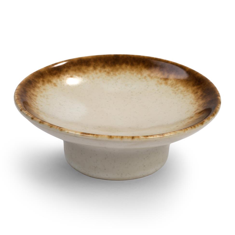 Japanese Beige Ceramic Footed Sushi Soy Dish