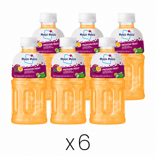 Mogu Mogu Passion Fruit Flavored Drink with Nata De Coco  Multipack (Pack of 6)