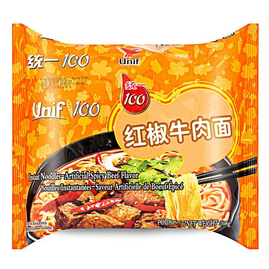 Unif 100 Instant Noodles (Artificial Spicy Beef Flavour) 统一100 紅椒牛肉麵