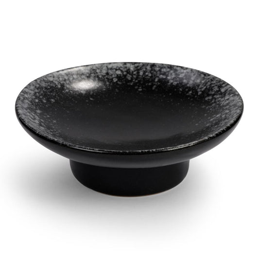 Japanese Black Ceramic Footed Sushi Soy Dish