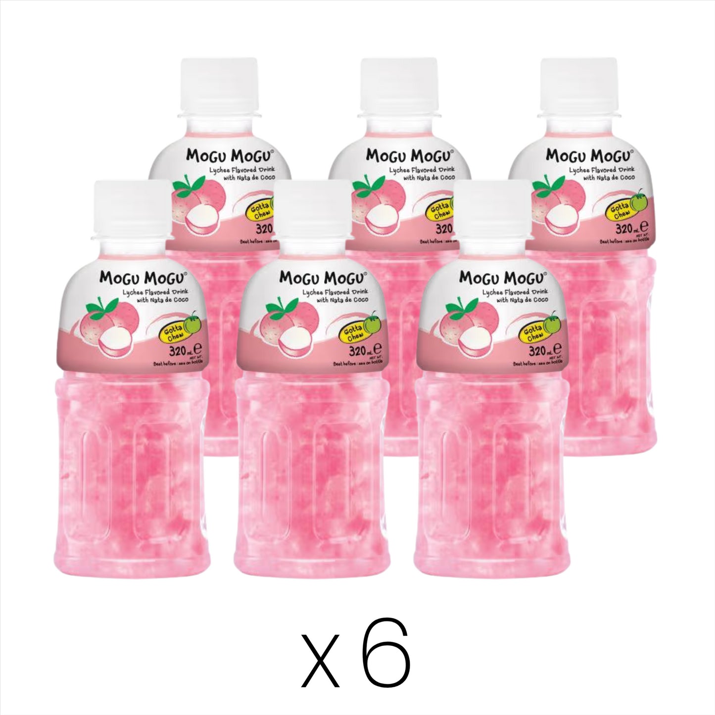 Mogu Mogu Lychee Flavored Drink with Nata De Coco Multipack (Pack of 6)