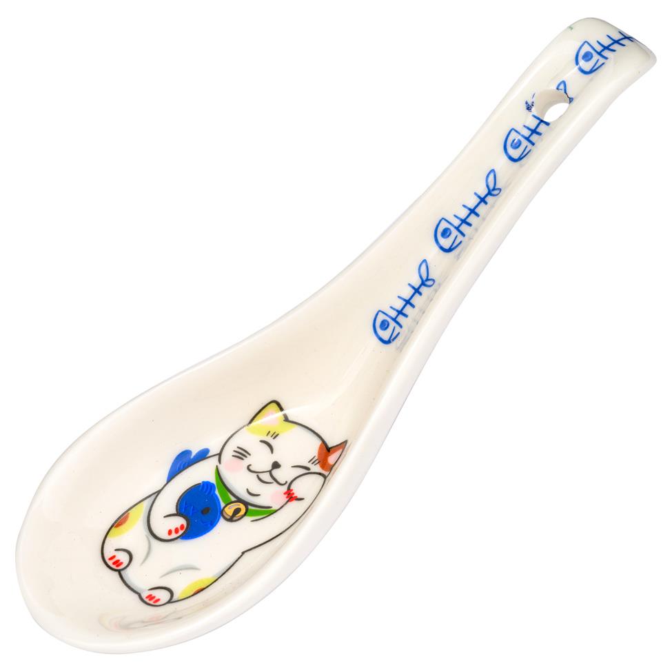 Tokyo Design Studio Ceramic Lucky Cat Blue Fish Spoon