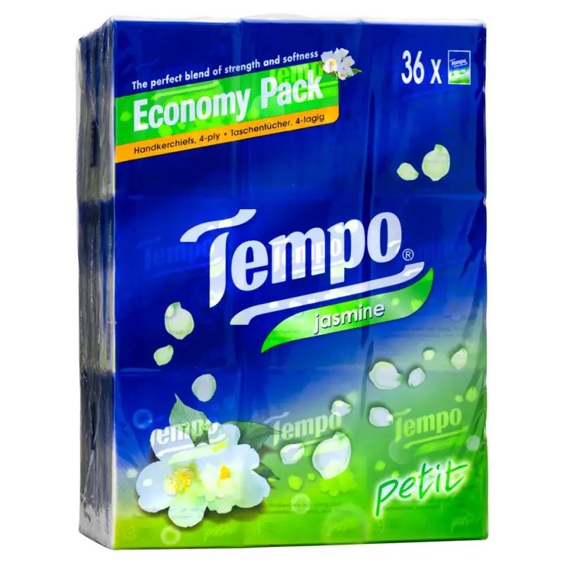 Tempo 4-ply Handkerchief Petit (Jasmine) Economy Pack 迷你茉莉花香味紙手巾 (36包裝)