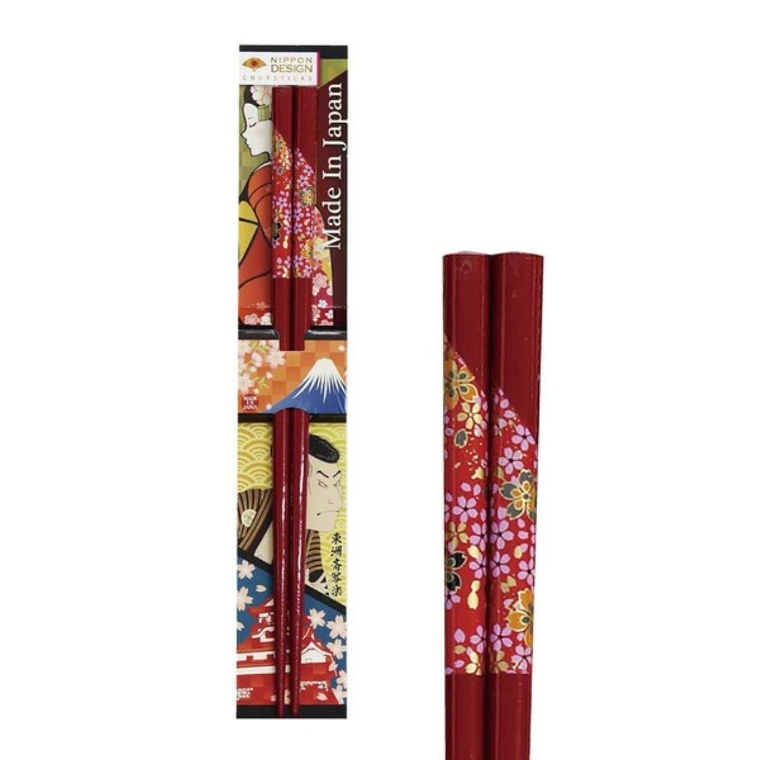 Nippon Design Chopsticks (Japanese Washi Heian Design - Red) 日本デザイン箸 和紙平安 華 朱