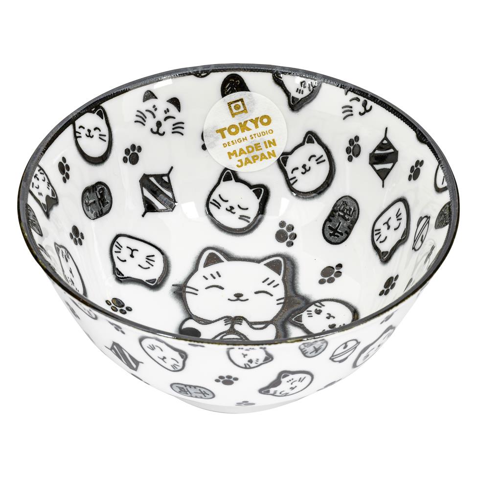 Tokyo Design Studio Ceramic Lucky Cat Rice Bowl (Black)