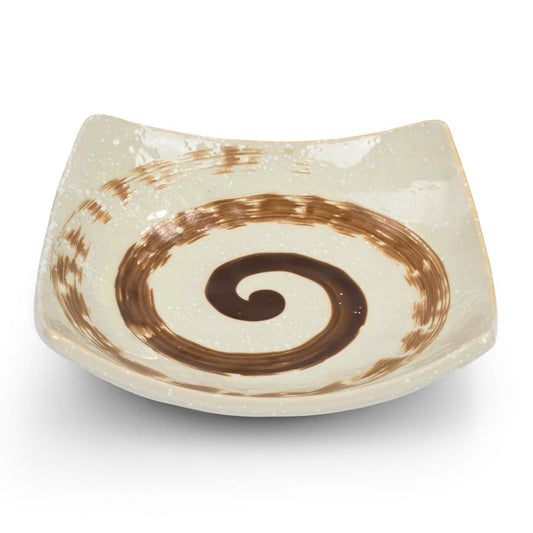 Japanese Beige Spiral Square Ceramic Dish