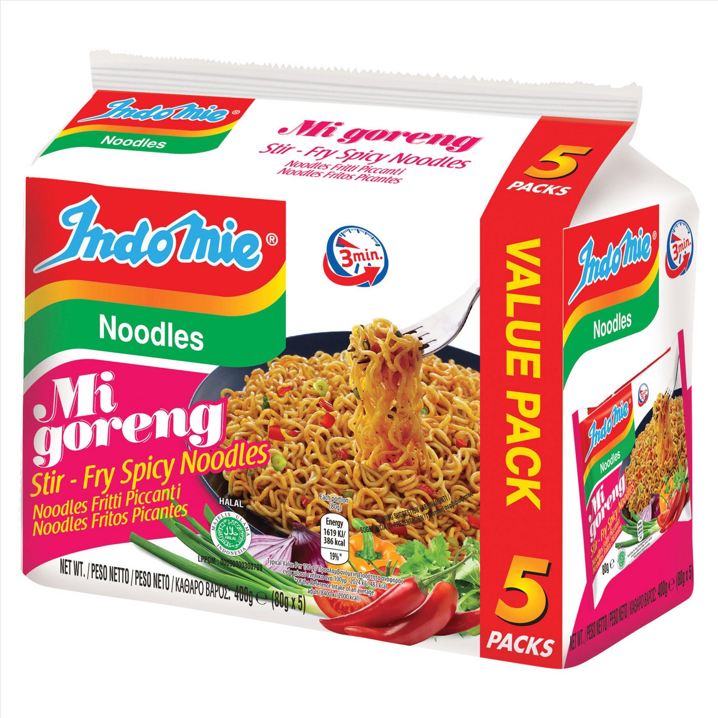 Indomie Mi Goreng Stir-Fry Spicy Noodles Multipack (Pack of 5)