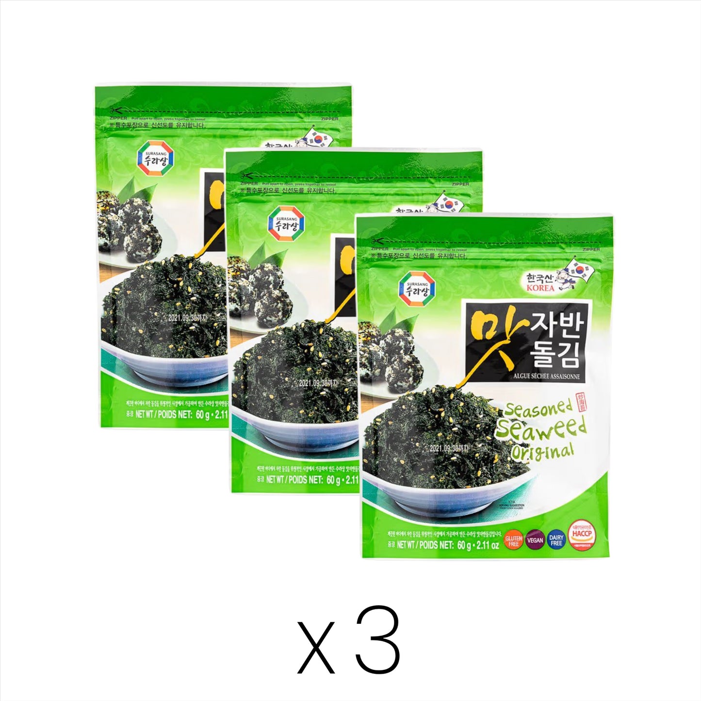 Surasang Seasoned Seaweed (Original) 맛 자반돌김 (Bundle of 3)