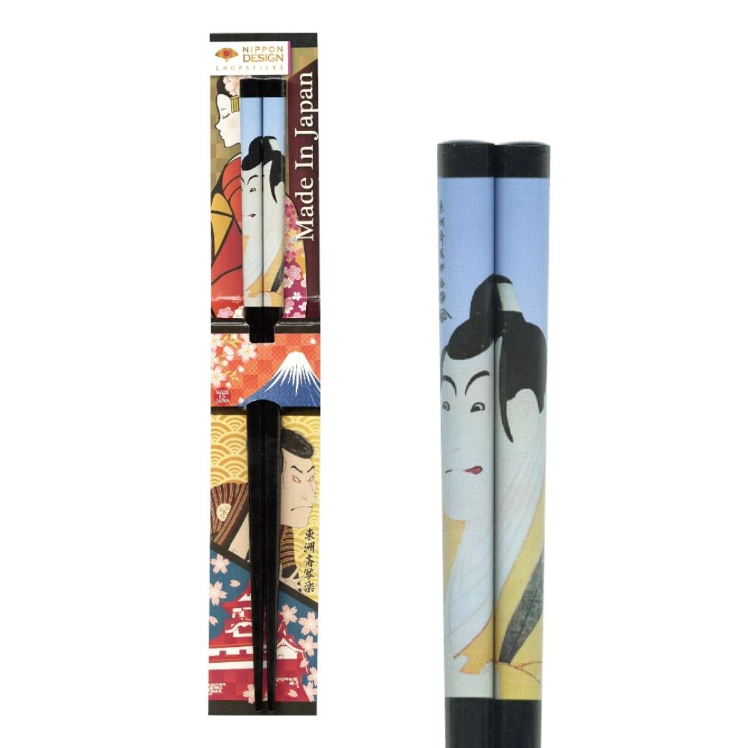 Nippon Design Chopsticks (Japanese Sharaku Kabuki Actor Design - Black) 日本デザイン箸 写楽