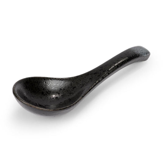 Japanese Glossy Black Ceramic Soup Spoon