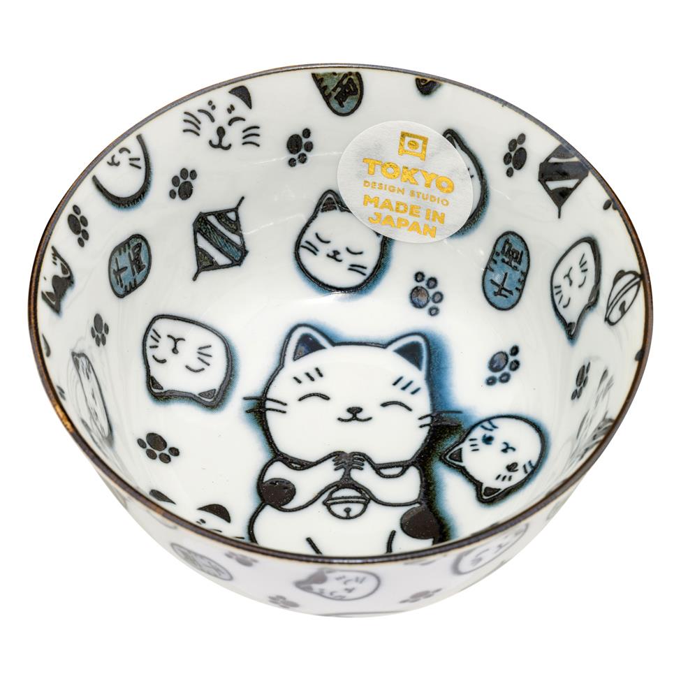 Tokyo Design Studio Ceramic Lucky Cat Rice Bowl (Black)