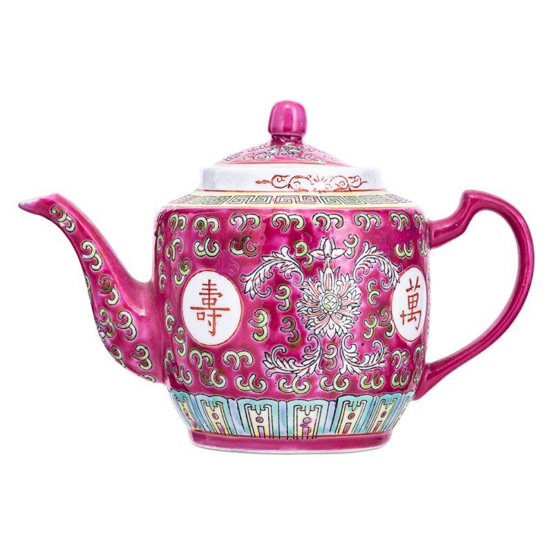 红色图案中式茶壶