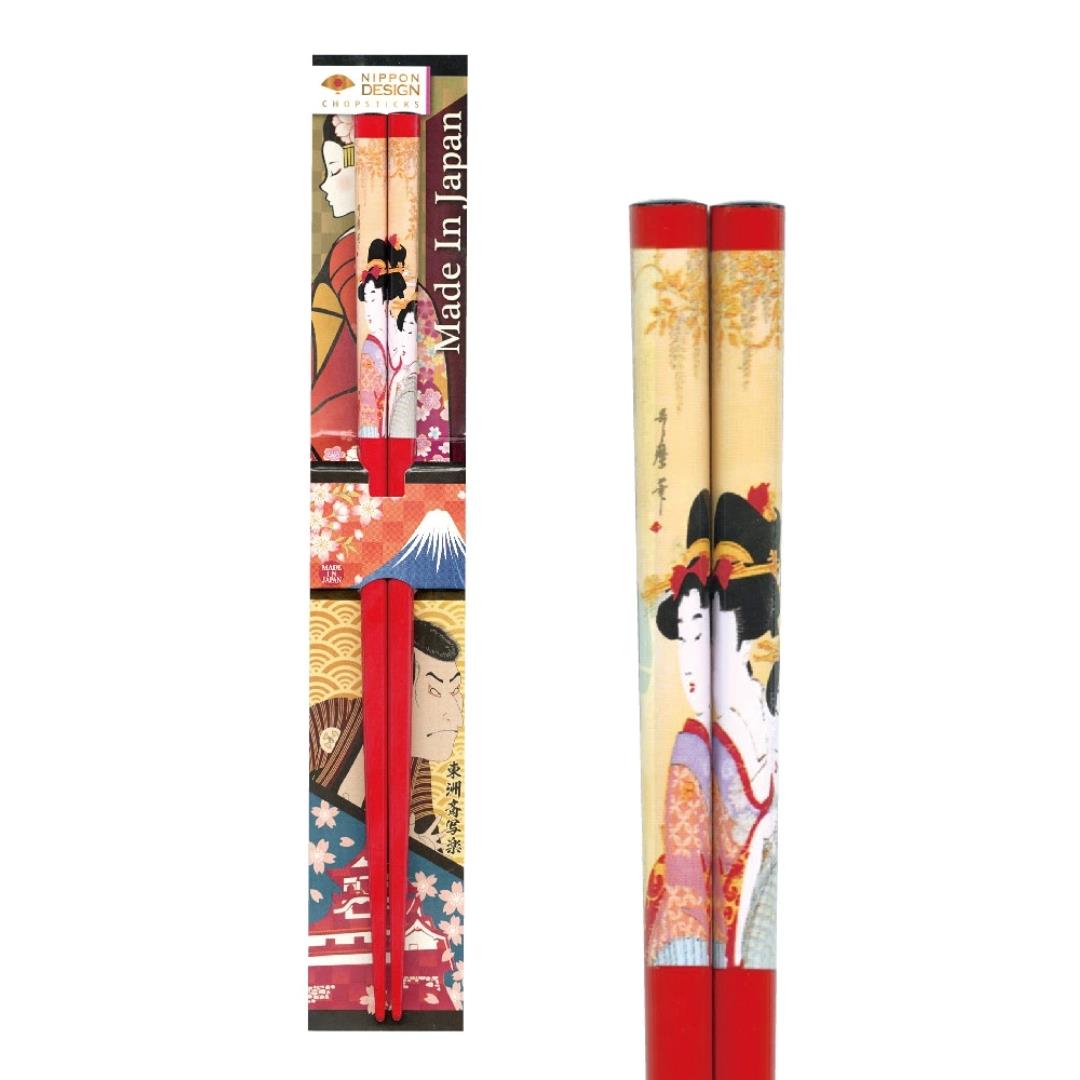 Nippon Design Chopsticks (Japanese Utamaro Design - Red) 日本デザイン箸 歌麿