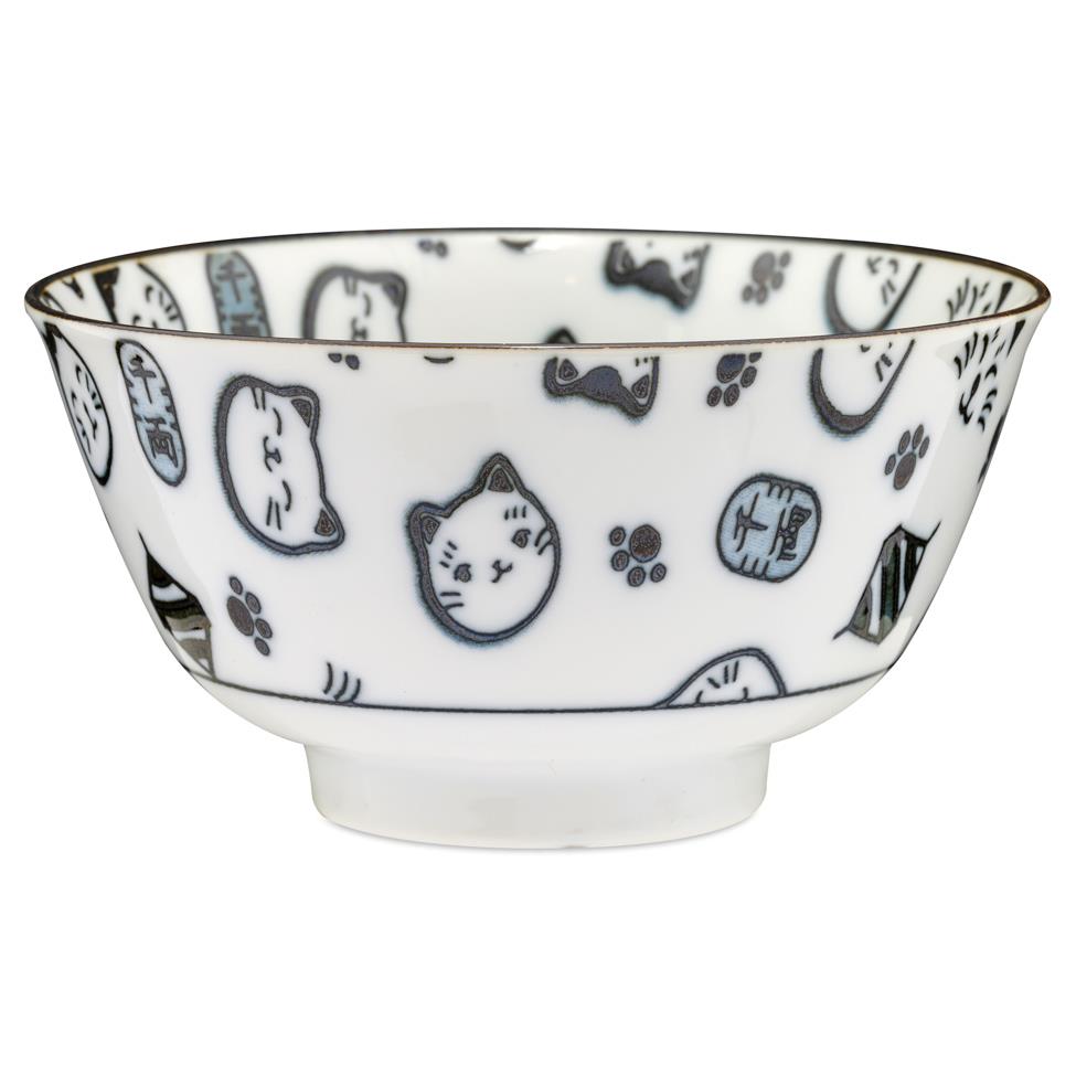 Tokyo Design Studio Ceramic Lucky Cat Rice Bowl (Black)