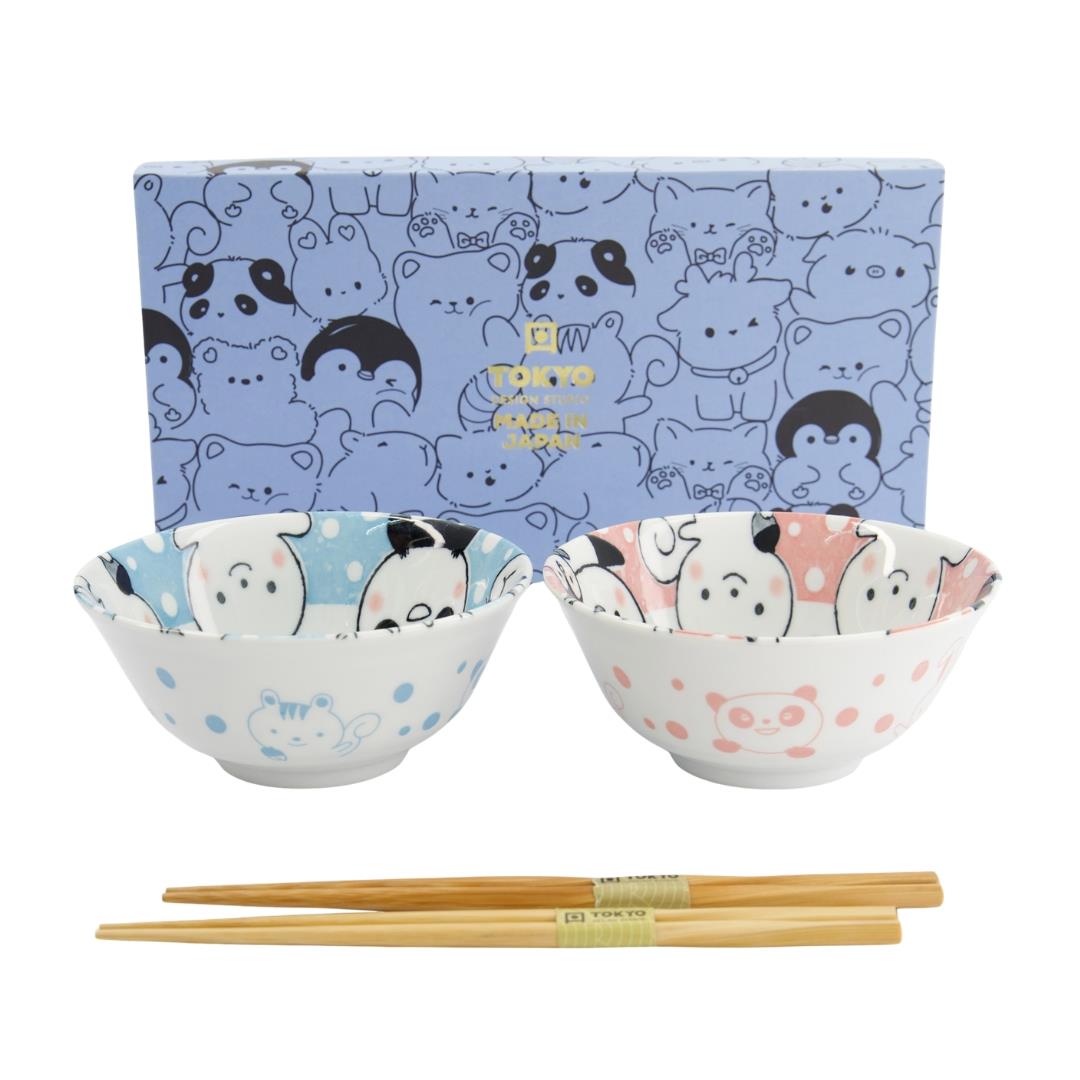 Tokyo Design Studio Kawaii Animal Bowl with Chopsticks Giftset