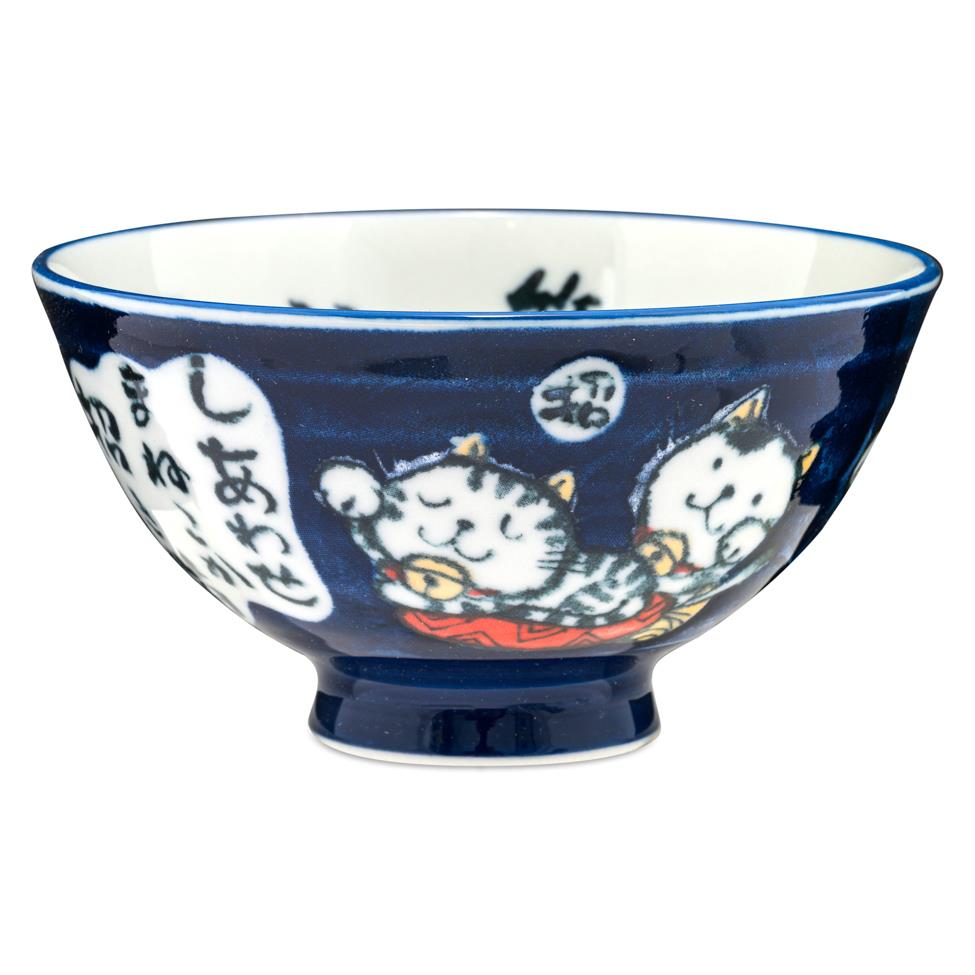 Tokyo Design Studio Ceramic Lucky Cat Rice Bowl (Blue)