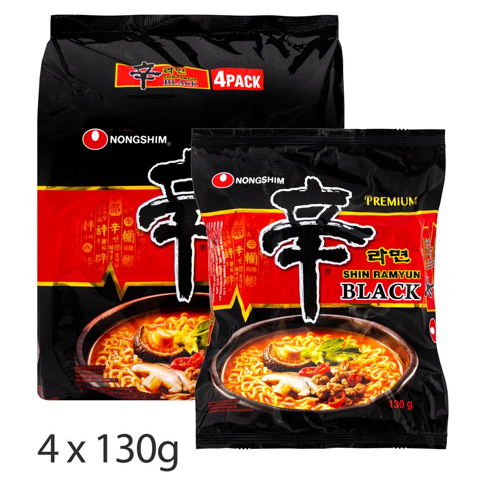 Nongshim Premium Shin Black Ramyun Noodle (Mild Spicy) Multipack (Pack of 4) 農心 頂級黑標辛拉麵 4包裝