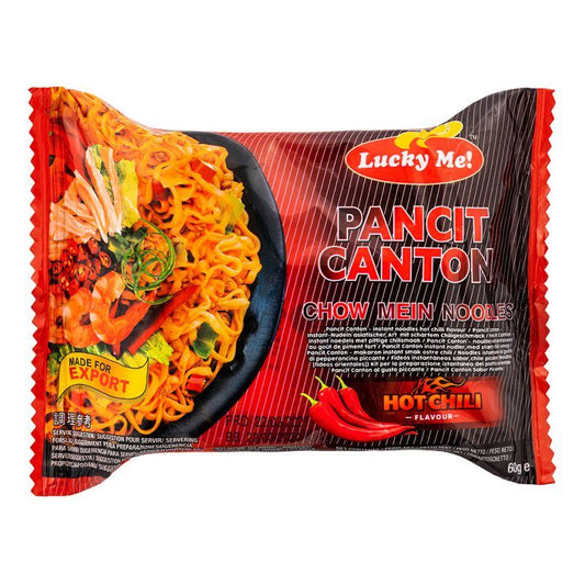 Lucky Me Instant Pancit Canton Chow Mein Noodles (Hot Chili Flavour) - Best Before: 09/10/2025
