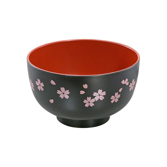 Dishwasher-Safe Shiruwan Bowl with Sakura Pattern (Black) さくら汁椀 黒