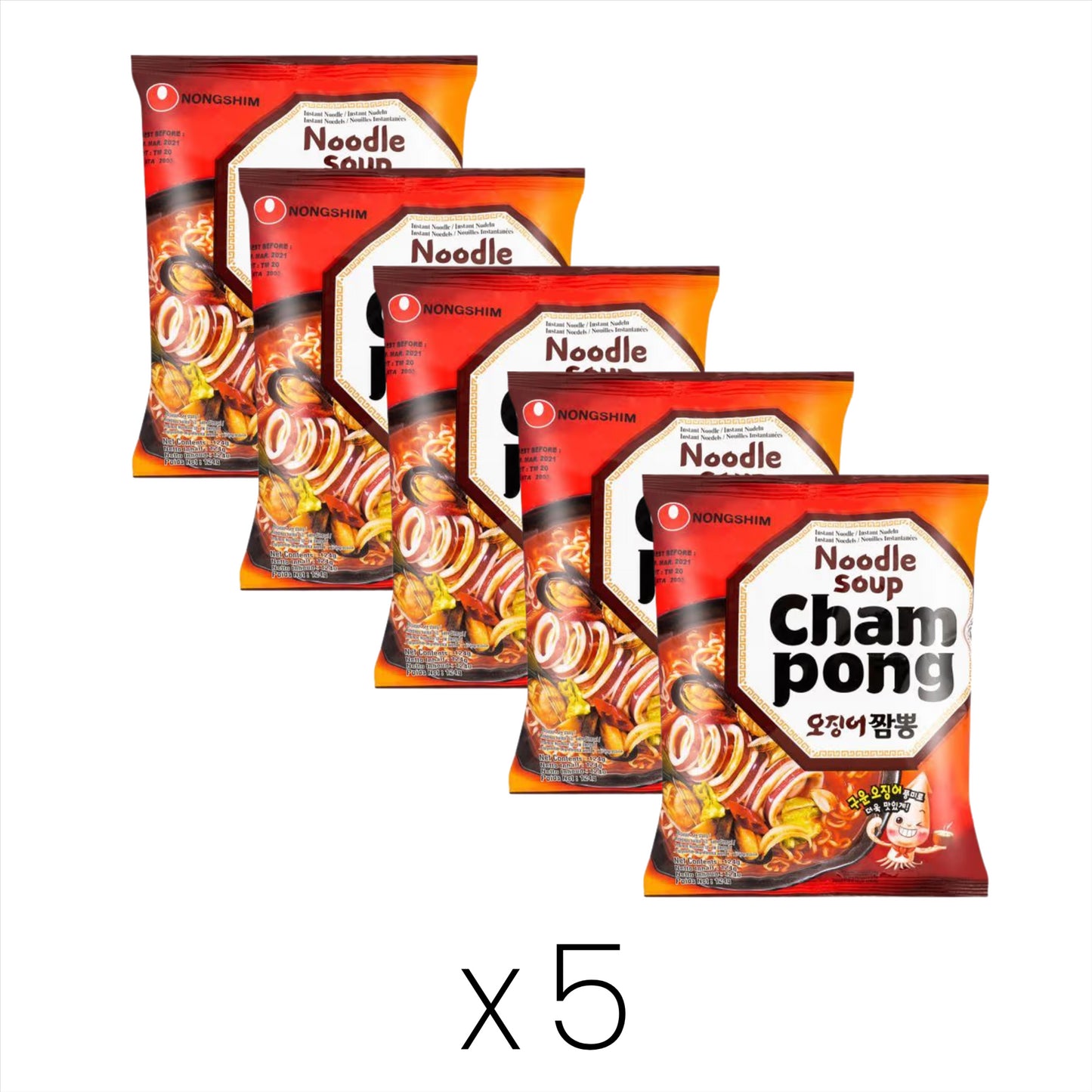 Nongshim Champong Seafood Noodle (Hot & Spicy) 오징어짬뽕 (Bundle of 5)