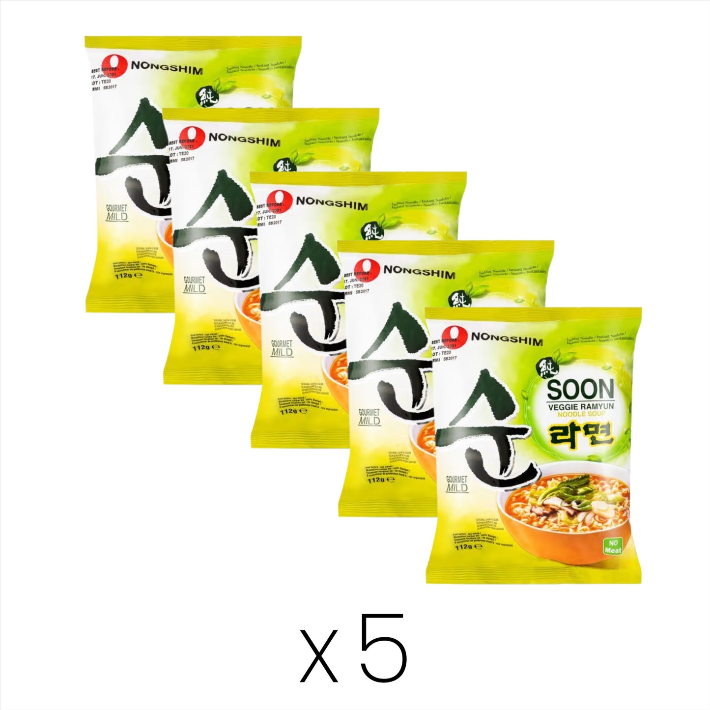 Nongshim Soon Veggie Ramyun Noodle 순라면 (Bundle of 5)