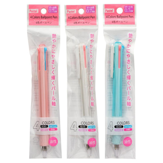 4 Colours Ballpoint Pen Pastel 0.7mm (Black, Light Blue, Purple, Pink Ink) (Random Colour) 4色油性原子筆 0.7mm (黑, 粉藍, 紫, 粉紅芯) (顏色隨機)