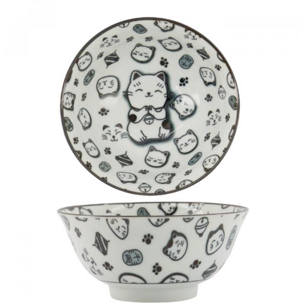 Tokyo Design Studio Ceramic Lucky Cat Rice Bowl (Black)