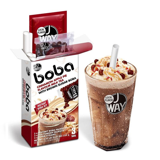 J-Way Brown Instant Boba Kit (Cinnamon Apple Pie Flavour Milk Tea with Brown Sugar Boba) (3 Sets) - Best Before: 02/10/2025