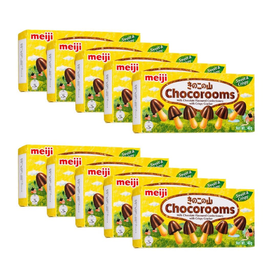 Meiji Chocorooms Milk Chocolate Flavour Confectionery with Crisp Cracker (Pack of 10)
