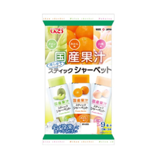 Shinko Japanese Fruit Juice Stick Sherbet (Melon, Clementine & White Peach) 国産果汁 スティックシャーベット メロン味＆みかん味＆白桃味