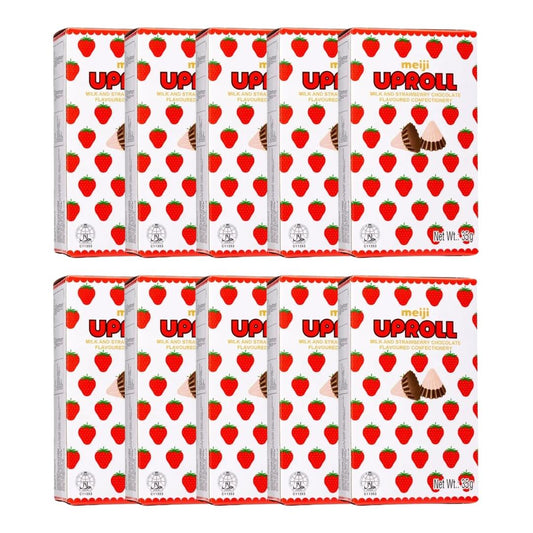 Meiji Uproll Milk and Strawberry Chocolate Flavour Confectionery (Pack of 10)