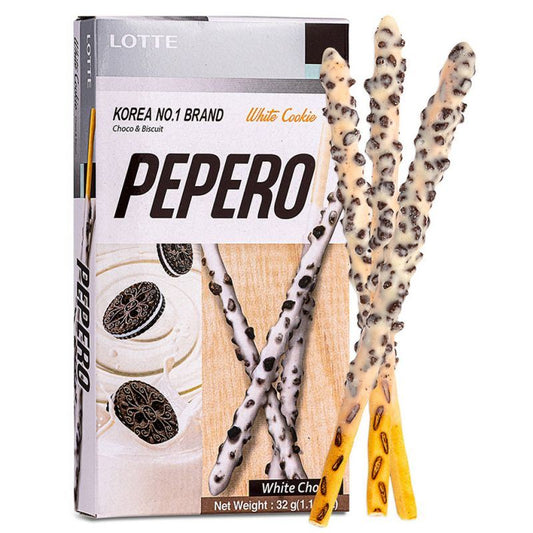 Lotte Pepero Biscuits Sticks Coated with White Chocolate Flavour Cream & Crushed Cookies (White Cookie)